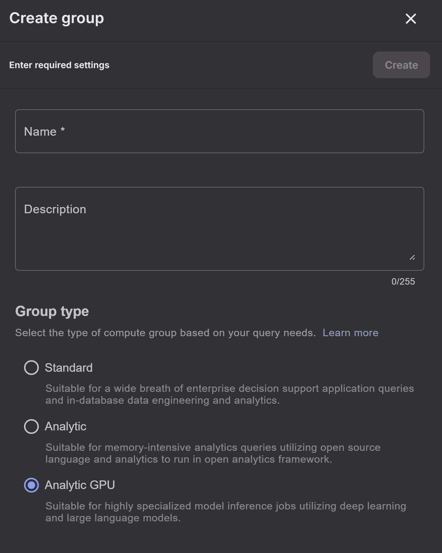 Create an Analytic type of compute group